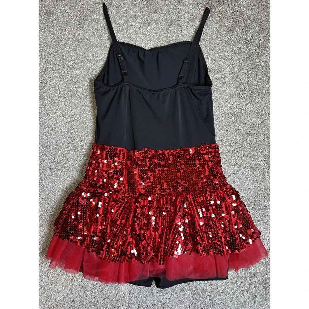 Weissman LC Large Child Black Red Sequin Jazz Tap Dance Costume Dress